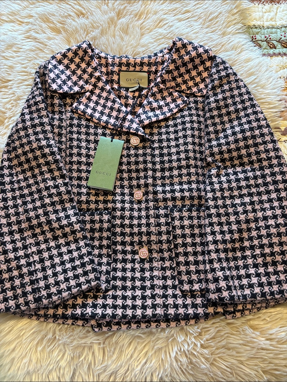 Gucci Pink and Black Houndstooth Wool Blazer